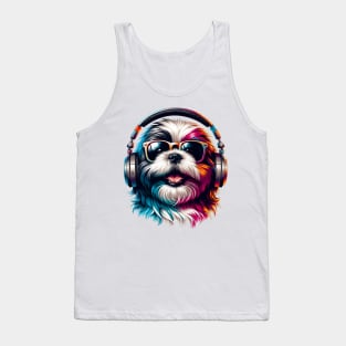 Shih Tzu Smiling DJ with Headphones and Sunglasses Tank Top